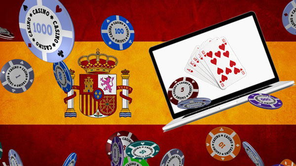 Bandera de España, ordenador, chips